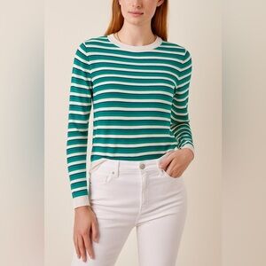 Suncoo Paris Pull Portland Striped Sweater Shimmer Green White Small Coastal New